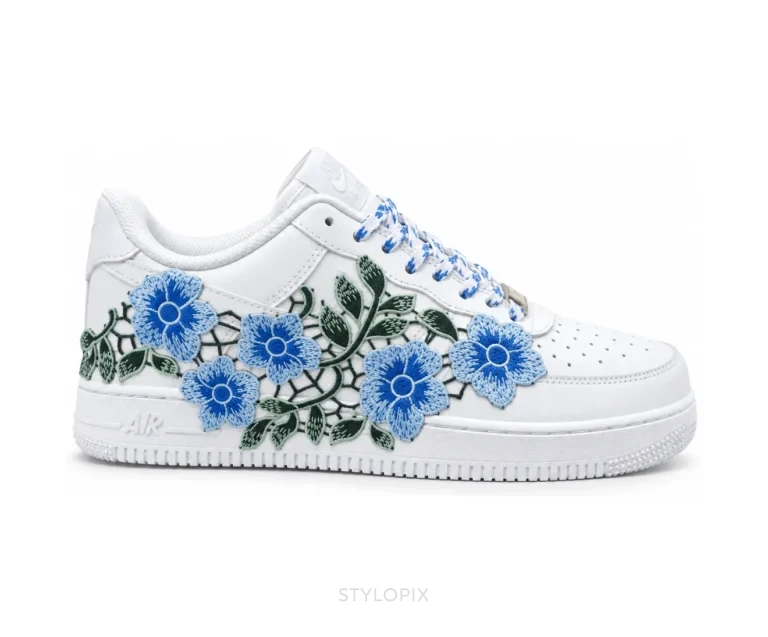 Nike Air Force One Sky Blue And Green Flowers Customized Unisex - Nike First Copy Shoes