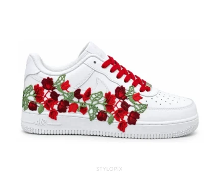 Nike Air Force One Small Red Rose And Green Flowers Customized Unisex - Nike First Copy Shoes