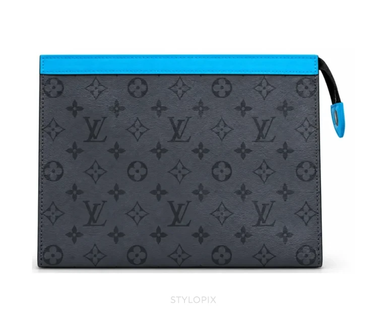 Louis Vuitton Pochette Voyage MM Clutch With Dust Cover & OG Box Grey Floral Light Blue Pochette - First Copy Pouch Bag