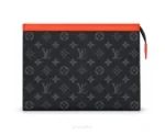 Louis Vuitton Pochette Voyage MM Clutch With Dust Cover & OG Box Grey Floral Orange Pochette - First Copy Pouch Bag