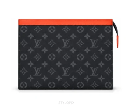 Louis Vuitton Pochette Voyage MM Clutch With Dust Cover & OG Box Grey Floral Orange Pochette - First Copy Pouch Bag