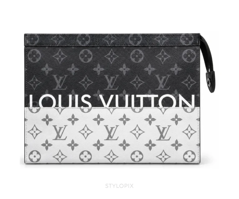 Louis Vuitton Pochette Voyage MM Clutch With Dust Cover & OG Box Black & White Pochette - First Copy Pouch Bag