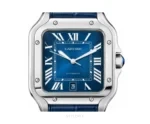 Cartier Santos Blue Dial With Leather Strap Automatic - Cartier First Copy Watches